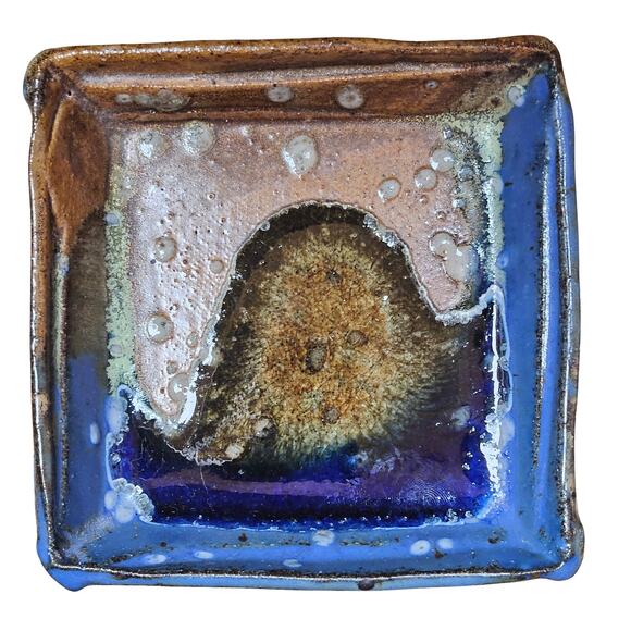 Handmade Studio Pottery 5 inch Square Dish Brutalist Signed Trinkets Change - Picture 3 of 5